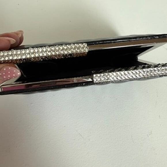 Isabella Adams New York Black Patent Crystal Embellished Evening Clutch - Picture 5 of 9